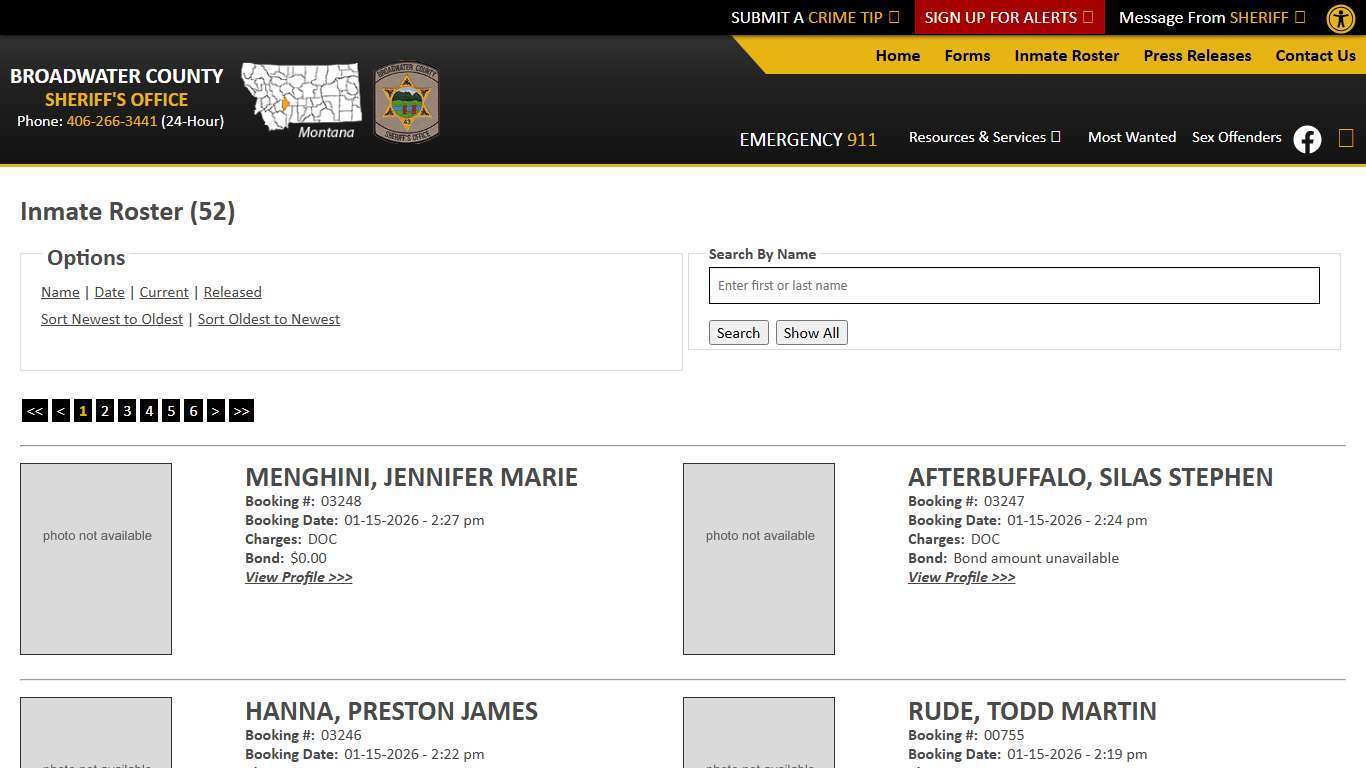 Inmate Roster - Current Inmates Booking Date Descending - Broadwater County Sheriff