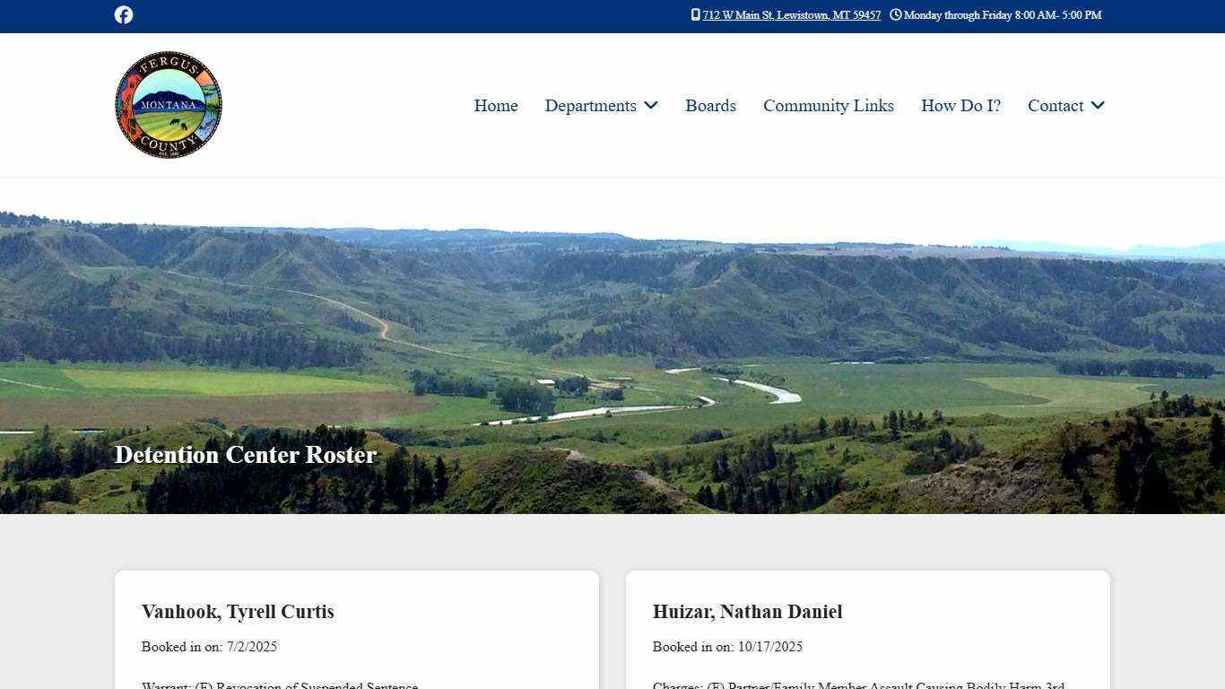 Fergus County, Montana - Detention Center Roster