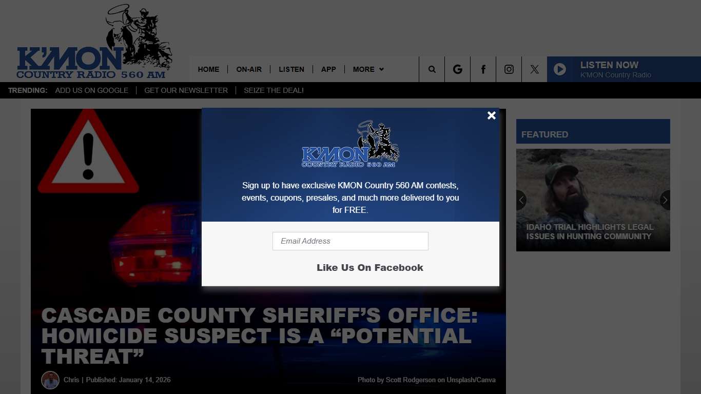 Cascade County Homicide Suspect Is A "Potential Threat"